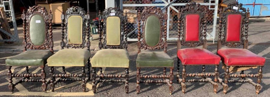 Various carved oak dining chairs