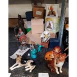 Half shelf of animal ornaments, warriers etc