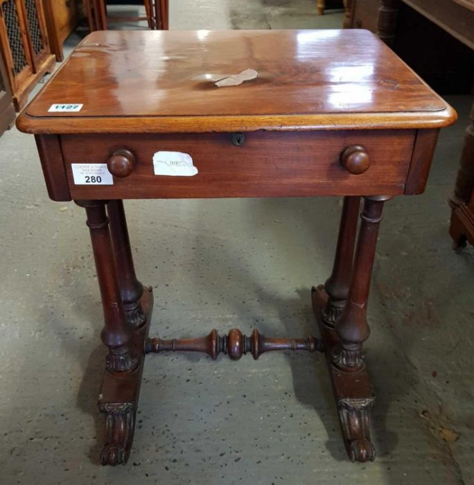 A Victorian mahogany table on stand, with turned f