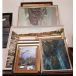 Mixed media paintings, prints, picture frames