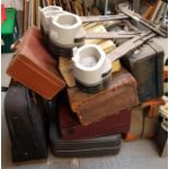 Collection of vintage suitcases & mediquip seat ra