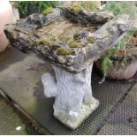 Bark effect reconstituted stone bird bath