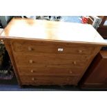 Decorative pine chest of 4 long drawers