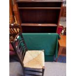 Modern mahogany bookcase, cloth topped games table