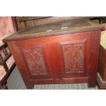 Decorative carved oak trunk/blanket box