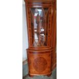 Reproduction yew wood display corner cabinet