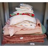 Quantity of fabric, linen & old blankets, some Victorian