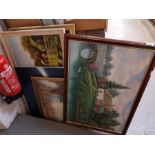 Three large framed pictures/paintings plus 4 other