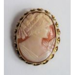 An oval orange shell cameo brooch/pendant, of a f