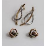 A pair of 9ct three colour gold open knot earrings