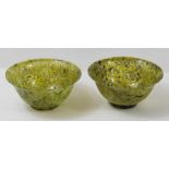 A pair of Chinese hard stone bowls, possibly moss