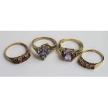 A 9ct gold QVC tanzanite cluster ring, a 9ct gold