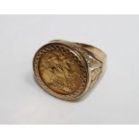 A George V 1937 full sovereign, set into a 9ct gol