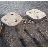 Two 19th/20th century wooden milking stools, each