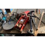 Trolley jack, Makita angle grinder, ratchet straps