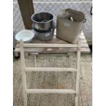 Enamel bread bin, painted pine folding table, cook