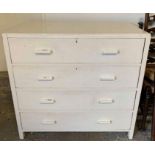 Utilitarian white painted oak chest of 4 drawers