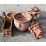 Collection of terracotta gardenware including Chin