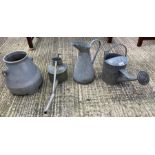 Galvanized watering cans, galvanized jug and a cre