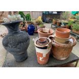 Large decorative painted terracotta plant pot & ot