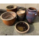 Collection of glazed plant pots