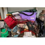 Collection of vintage purses, handbags, belt buckl
