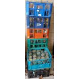 8 crates of vintage glass milk bottles