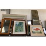 2 shelves of prints, mirrors & pictures