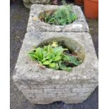 Pair of reconstituted stone tapered planters