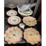 Ceramics to include bedpans, plates with gilt deco