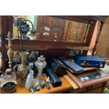 Art Nouveau style desk lamp, mirrors, frames, case