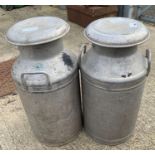 2 aluminium milk churns with lids
