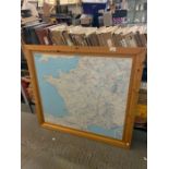 Large Michelin map of France in pine frame