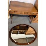 Edwardian sofa table, swept legs and brass casters