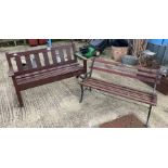 Painted hardwood garden bench along with a cast ir