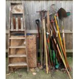 Garden tools, a wooden step ladder, Black & Decker
