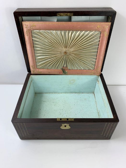 A Victorian rosewood veneer work box, with mother - Image 4 of 5