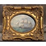 A 19th century oil on canvas of a sailing ship, in