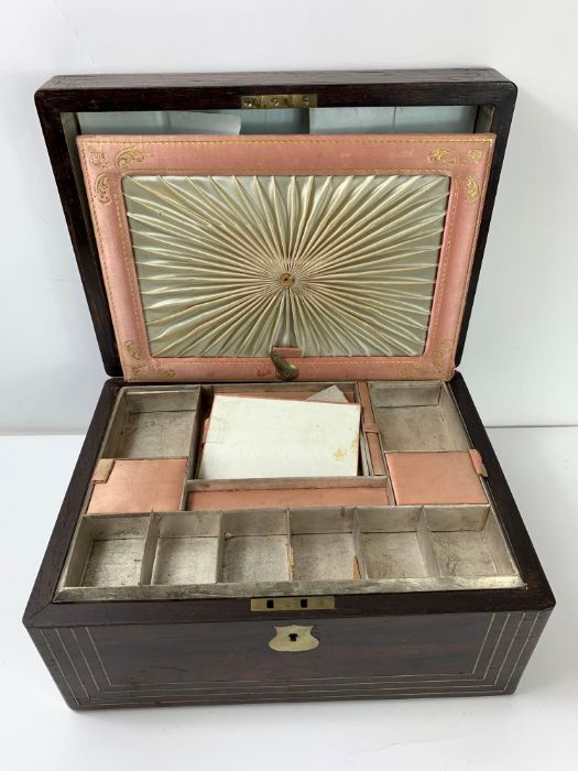 A Victorian rosewood veneer work box, with mother - Image 3 of 5
