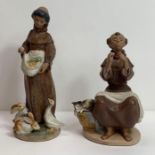 Two coloured glaze Lladro figures of monks