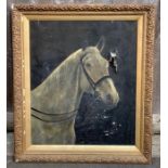 A 19th century oil on canvas of a grey horse, in a