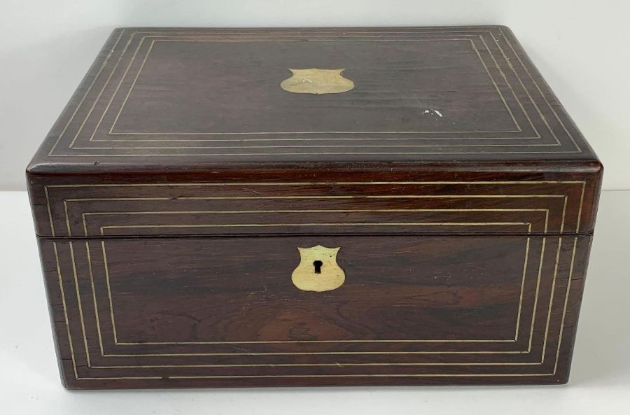 A Victorian rosewood veneer work box, with mother