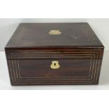 A Victorian rosewood veneer work box, with mother