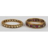 A 9ct gold synthetic ruby and synthetic spinel full eternity ring,