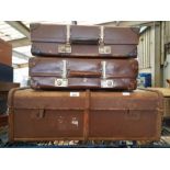 Wooden ribbed vintage trunk along with 2 other vin