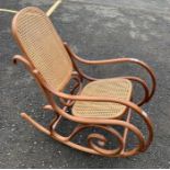 Bentwood rocking chair with rush seat & back