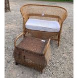 Wicker 2 seater sofa with lidded stool