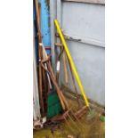 Collection of garden tools to include pitch fork,