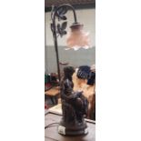 Art Nouveau table lamp with glass shade