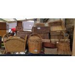 Large collection of wicker baskets, tray etc